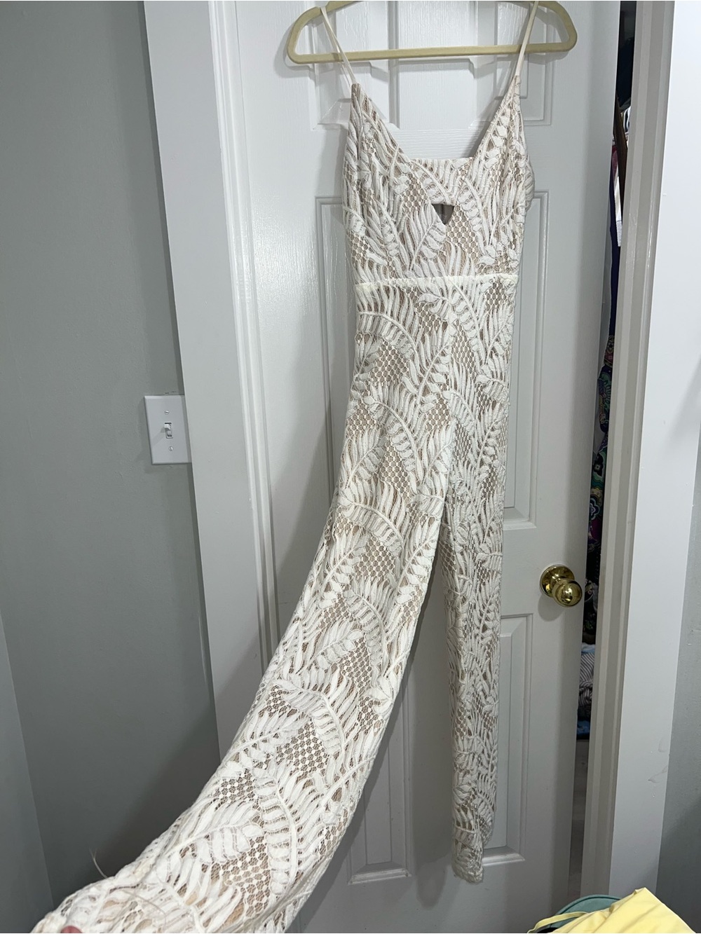 4SI3NNA Cream Crochet Spaghetti-Strap Jumpsuit